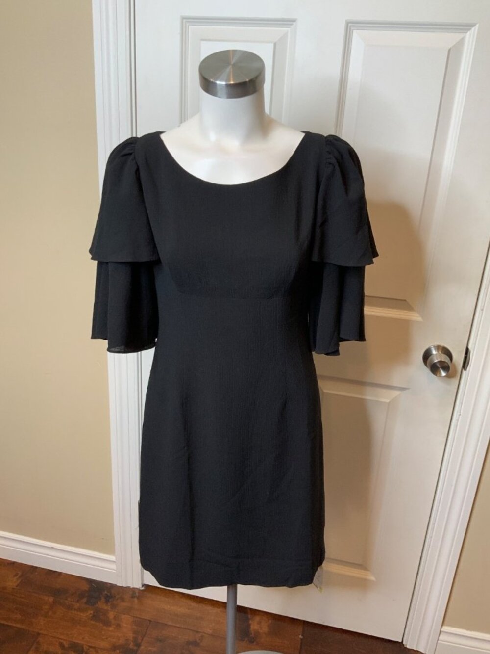 Loeffler Randall Black Gauze Flutter Sleeve Mini Dress, Size 2